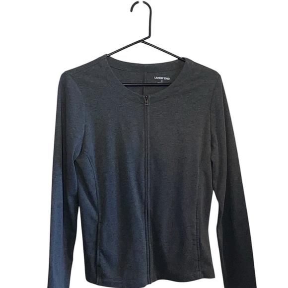 Lands End gray Cotten blend Zip Crew Cardigan Fall Normcore basic minimalist - Picture 2 of 8